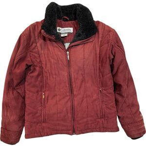 Columbia Women's XL Red Maroon Faux Suede Puffer Faux Fur Trim Zip Jacket Coat